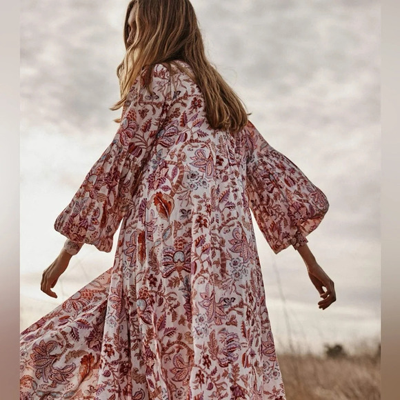 Ash & Eden Idika Pintuck Maxi Umbrella Dress Pink Chink Sz S Block Print Roman - Picture 13 of 13